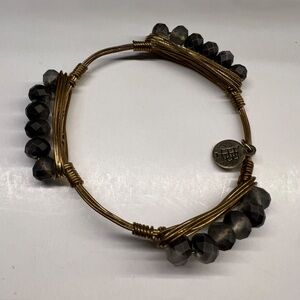 BOURBON & BOWTIES gold tone bracelet bangle petite faceted Gray  beads j…